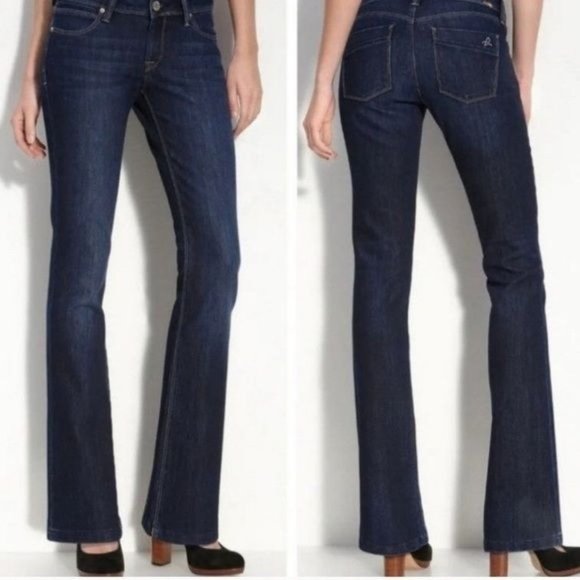 DL1961 Comfort Cindy Low Rise Stretch Dark Slim Bootcut Flare Jeans - Picture 1 of 12